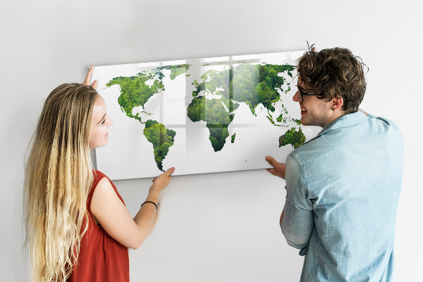 Lavagna magnetica scrivibile Mappa del mondo verde con foto