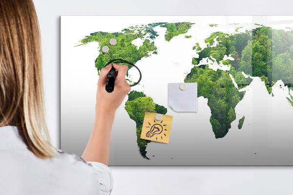 Lavagna magnetica scrivibile Mappa del mondo verde con foto