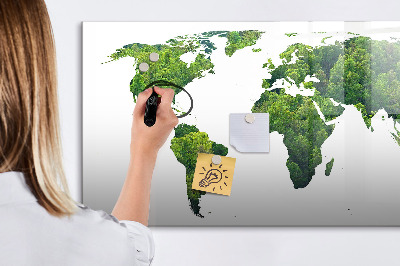 Lavagna magnetica scrivibile Mappa del mondo verde con foto