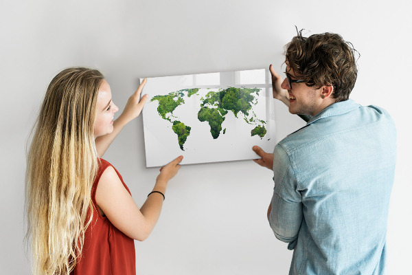Lavagna magnetica scrivibile Mappa del mondo verde con foto