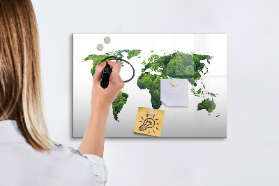Lavagna magnetica scrivibile Mappa del mondo verde con foto