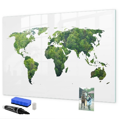 Lavagna magnetica scrivibile Mappa del mondo verde con foto