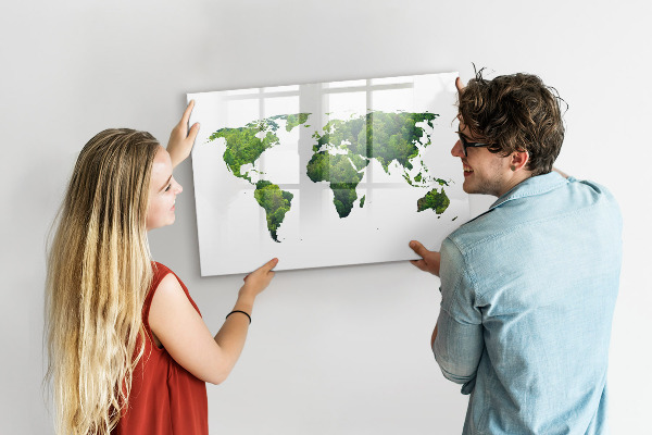 Lavagna magnetica scrivibile Mappa del mondo verde con foto