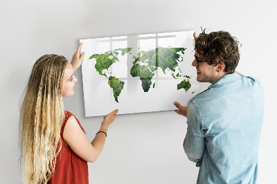 Lavagna magnetica scrivibile Mappa del mondo verde con foto