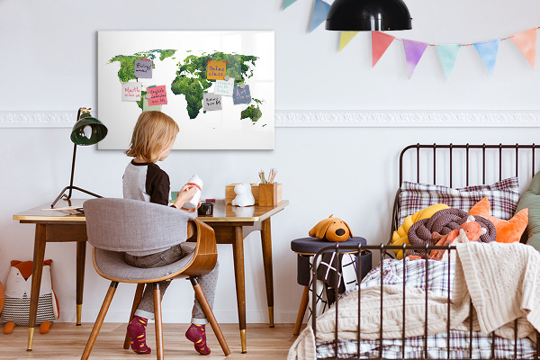 Lavagna magnetica scrivibile Mappa del mondo verde con foto