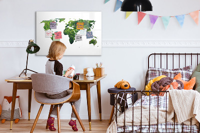 Lavagna magnetica scrivibile Mappa del mondo verde con foto