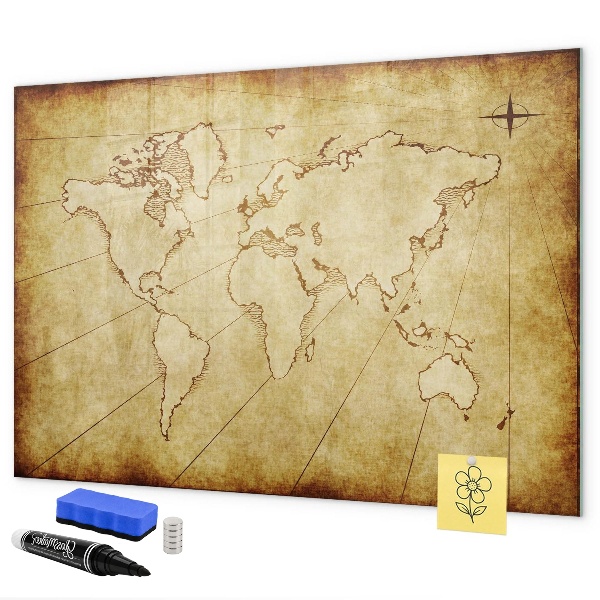 Lavagna magnetica scrivibile Una mappa del mondo con ricordi personali