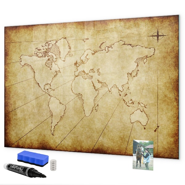 Lavagna magnetica scrivibile Una mappa del mondo con ricordi personali
