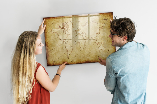 Lavagna magnetica scrivibile Una mappa del mondo con ricordi personali