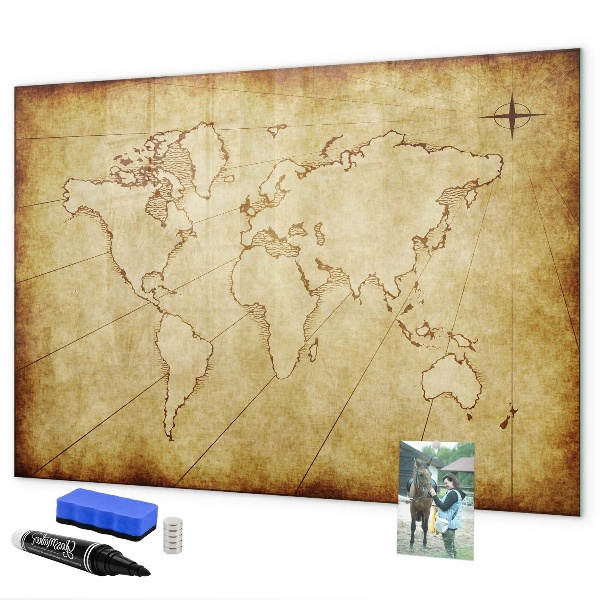 Lavagna magnetica scrivibile Una mappa del mondo con ricordi personali