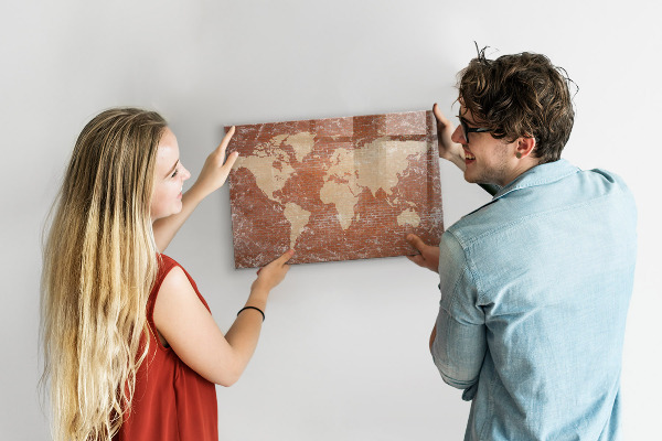 Lavagna magnetica scrivibile Mappa del mondo con indicazione delle posizioni delle foto