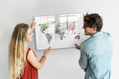 Lavagna magnetica con pennarelli Una mappa del mondo con ricordi personali