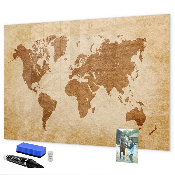 Lavagna magnetica con pennarelli Una mappa del mondo con i luoghi della memoria