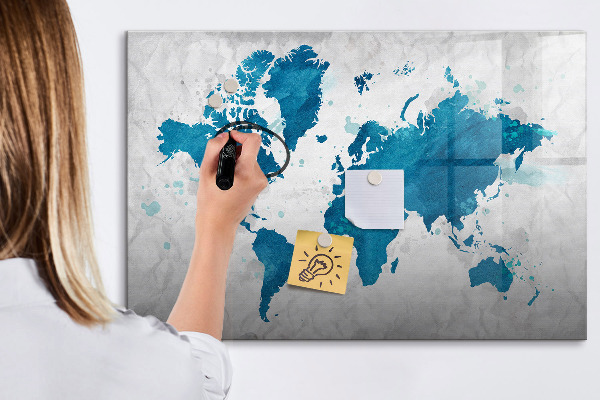 Lavagna magnetica scrivibile Mappa del mondo con foto personali