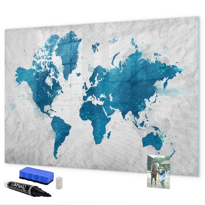 Lavagna magnetica scrivibile Mappa del mondo con foto personali