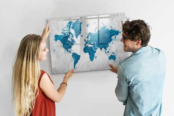 Lavagna magnetica scrivibile Mappa del mondo con foto personali