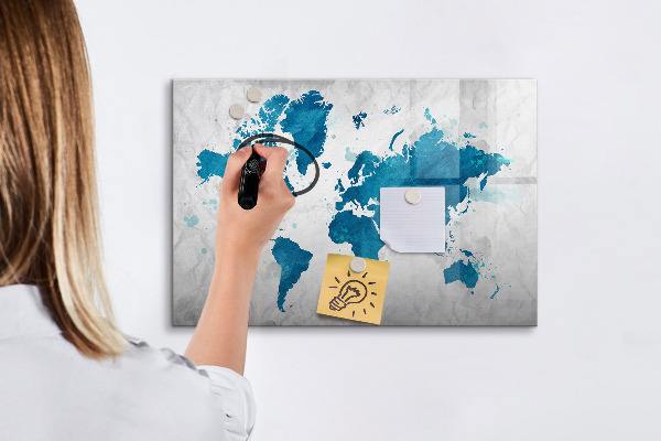 Lavagna magnetica scrivibile Mappa del mondo con foto personali