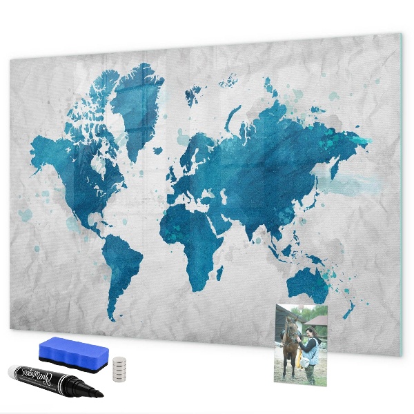 Lavagna magnetica scrivibile Mappa del mondo con foto personali