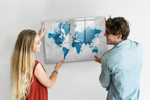 Lavagna magnetica scrivibile Mappa del mondo con foto personali