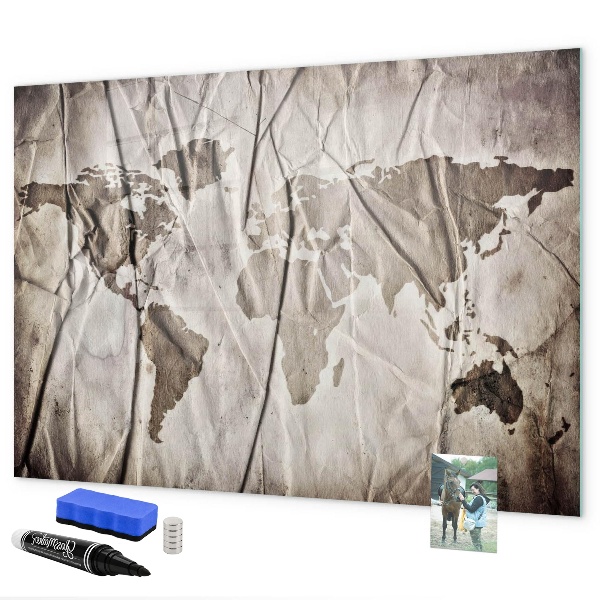 Lavagna magnetica con pennarelli Mappa del mondo con foto e accessori