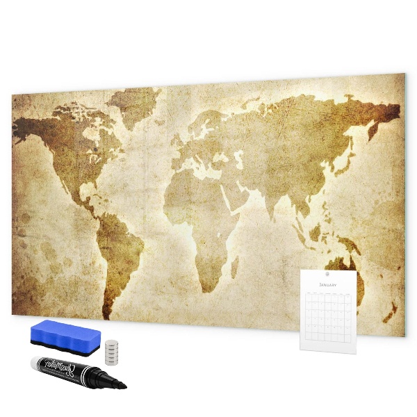 Lavagna magnetica con pennarelli Una mappa del mondo con ricordi personali