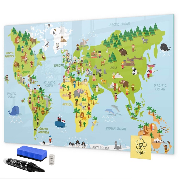 Lavagna magnetica scrivibile Mappa del mondo interattiva con foto