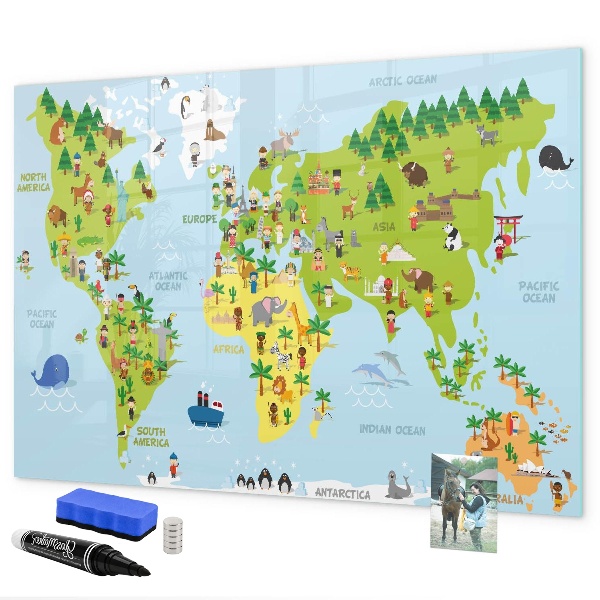 Lavagna magnetica scrivibile Mappa del mondo interattiva con foto