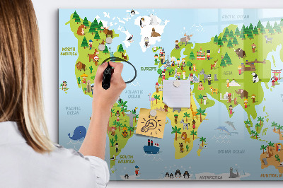 Lavagna magnetica scrivibile Mappa del mondo interattiva con foto