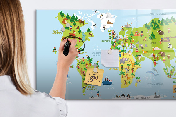 Lavagna magnetica scrivibile Mappa del mondo interattiva con foto