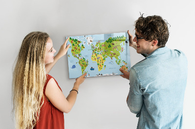 Lavagna magnetica scrivibile Mappa del mondo interattiva con foto