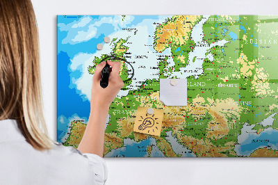 Lavagna magnetica scrivibile Una mappa dell'Europa per i ricordi personali
