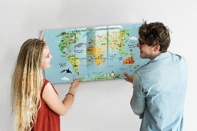 Lavagna magnetica con pennarelli Mappa del mondo con indicazione delle posizioni delle foto