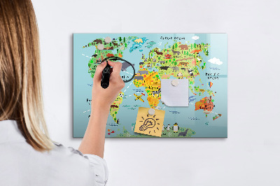 Lavagna magnetica con pennarelli Mappa del mondo con indicazione delle posizioni delle foto