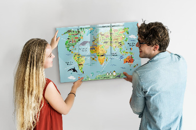 Lavagna magnetica con pennarelli Mappa del mondo con indicazione delle posizioni delle foto