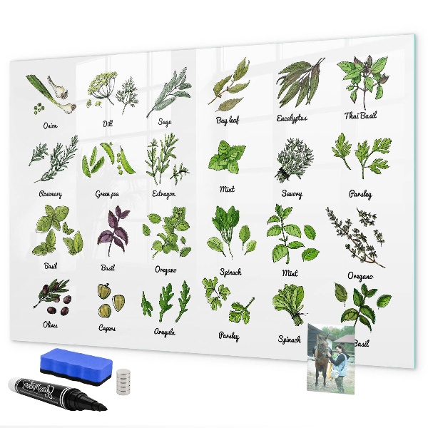 Lavagna magnetica scrivibile Erbe aromatiche e fotografie, tutto in un unico posto.