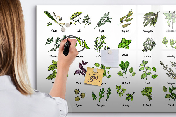 Lavagna magnetica scrivibile Erbe aromatiche e fotografie, tutto in un unico posto.