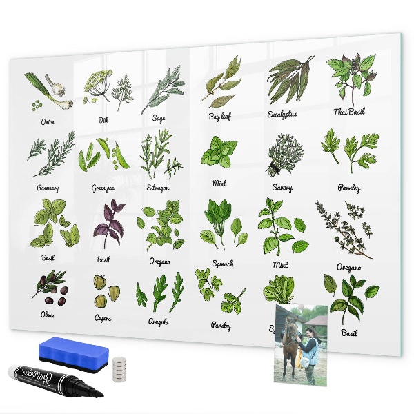 Lavagna magnetica scrivibile Erbe aromatiche e fotografie, tutto in un unico posto.