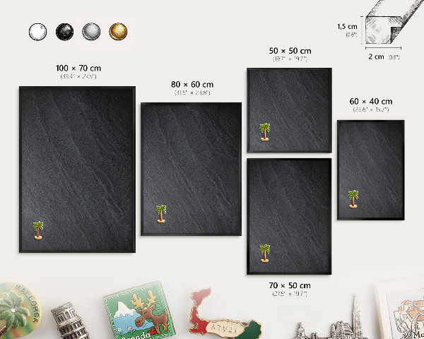 Lavagna magnetica per collezioni di calamite con cornice nera Texture grigia