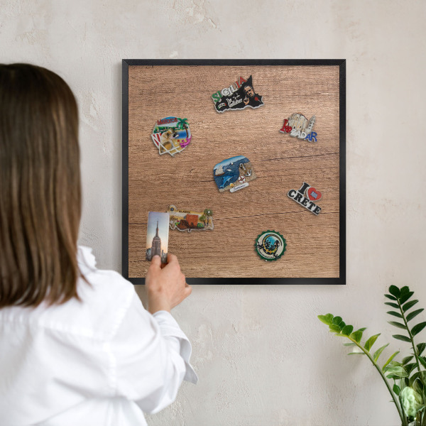 Lavagna magnetica in metallo decorata di colore nero Trama effetto legno