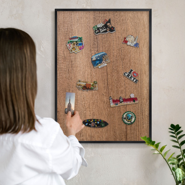 Lavagna magnetica in metallo decorata di colore nero Trama effetto legno