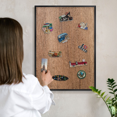 Lavagna magnetica in metallo decorata di colore nero Trama effetto legno