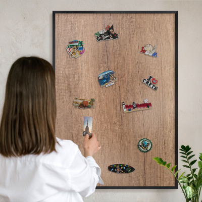 Lavagna magnetica in metallo decorata di colore nero Trama effetto legno