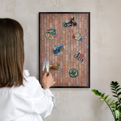 Lavagna magnetica in metallo decorata di colore nero Muro di mattoni
