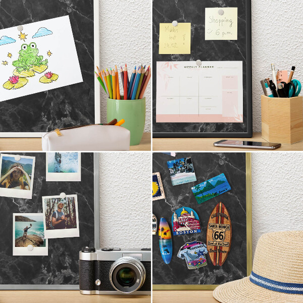 Lavagna magnetica per collezioni di calamite con cornice nera Eleganza del marmo