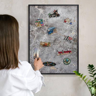 Lavagna magnetica in metallo decorata di colore nero Marmo aggiunto