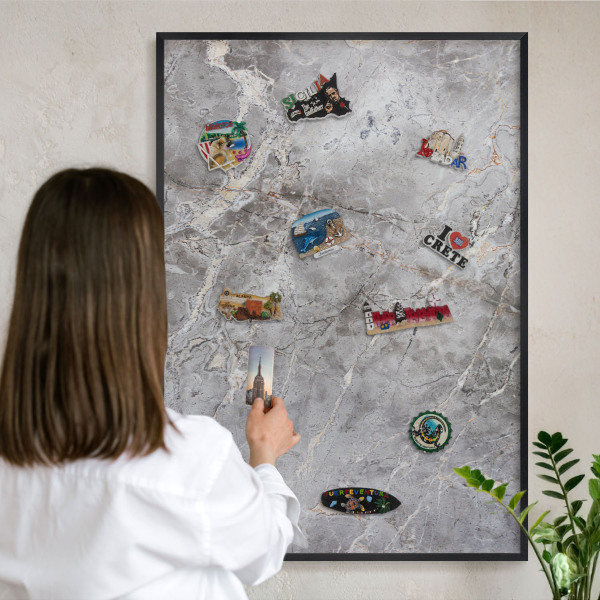 Lavagna magnetica in metallo decorata di colore nero Marmo aggiunto