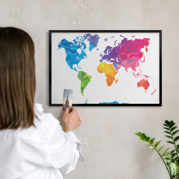 Lavagna magnetica per collezioni di calamite con cornice nera Mappa a colori