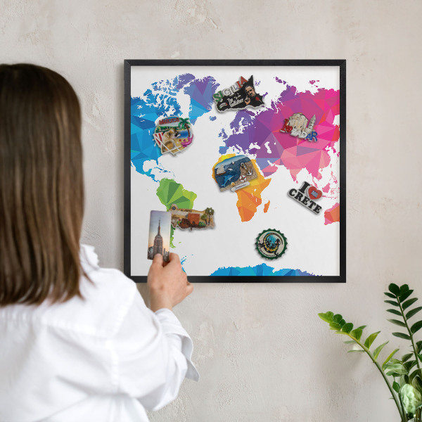 Lavagna magnetica per collezioni di calamite con cornice nera Mappa a colori