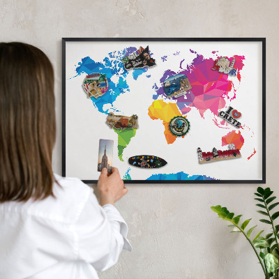 Lavagna magnetica per collezioni di calamite con cornice nera Mappa a colori