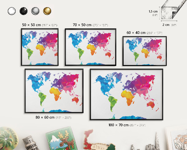 Lavagna magnetica per collezioni di calamite con cornice nera Mappa a colori
